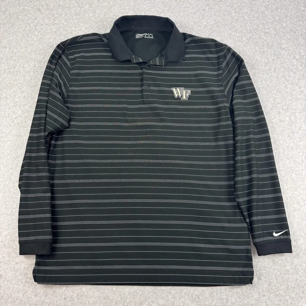 Wake Forest Demon Deacons Polo Shirt Mens Medium Black NCAA Golf‎ Nike Fit Dry